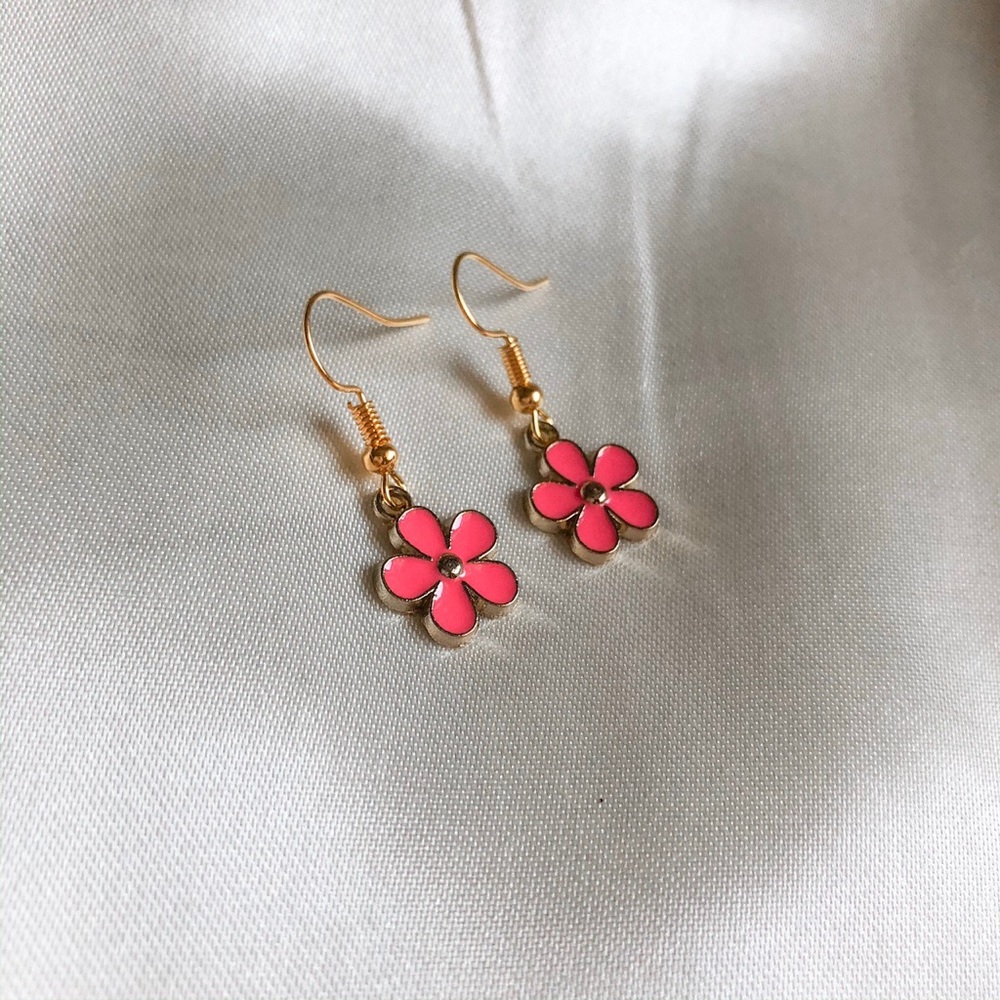 Pink and Gold Flower Earrings